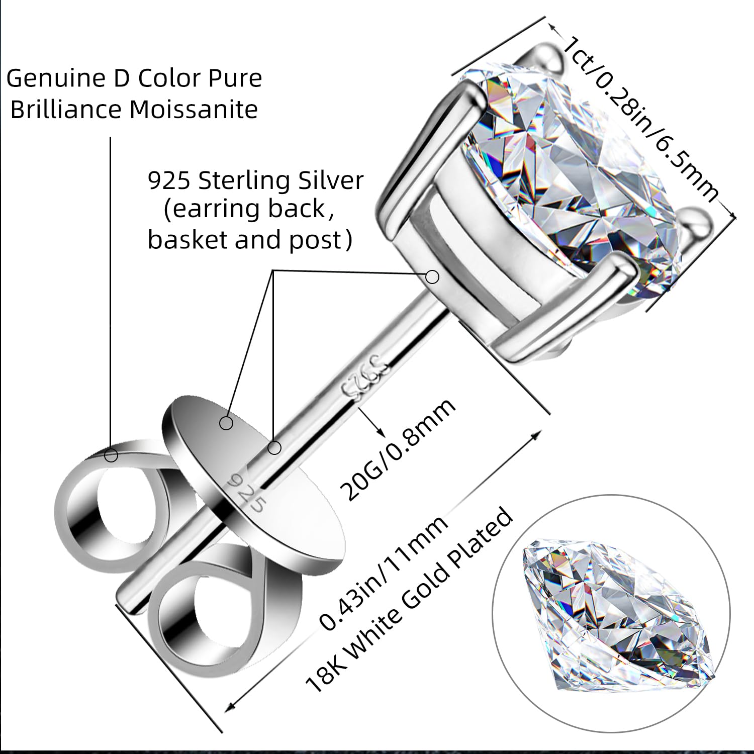 stud designer for women men solid sterg sier pass dia tester with certificate VVS1 D color moissanite earrings jewelry woman gift