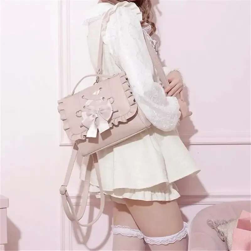 Xiuya Sweet Handbags For Women Pink Cute Elegant Puttee Shoulder Fashion Kawaii Japanese Lolita Bow Tie Designer Bag