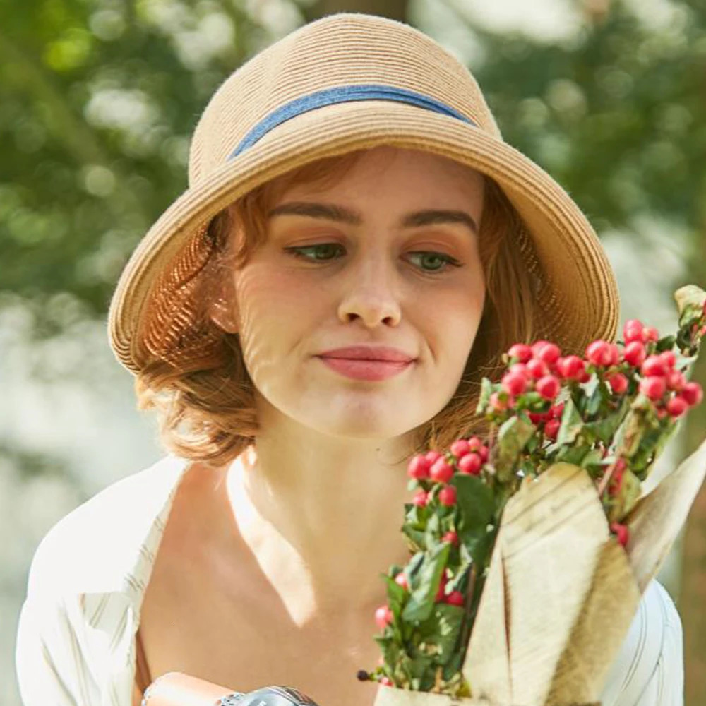 FS French Straw Bonnet Cap for Women Victorian Sun Hats Chin Strap Foldable Summer Accessories Bucket Hat Fedoras For Beach Hat 250326