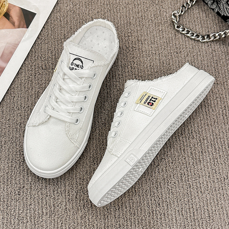 Designer Shoes Women's Semi Drag Breathable Canvas 2025 New Summer White Blue Korean Version Fashionable Casual Sports Shoes Women's Flat Sh