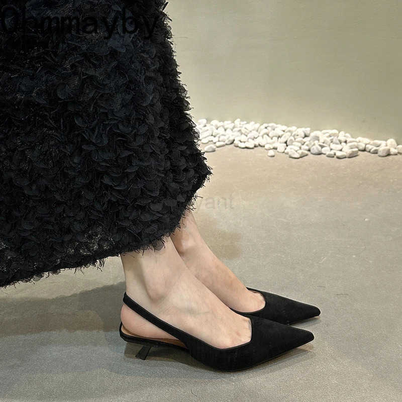 Summer Slip On Low Heel Wen Sandals Fashion Pointed Toe Singbacks Pumps Ladies Par Dress Fem Sandalias Z250326