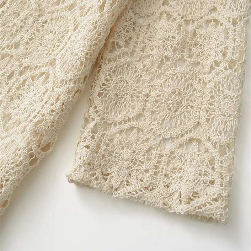 Autumn New Bohemian Holiday Wind Hollow Out Lace Crochet Es Cardigan Women's Long Kimono Knit Outerwear