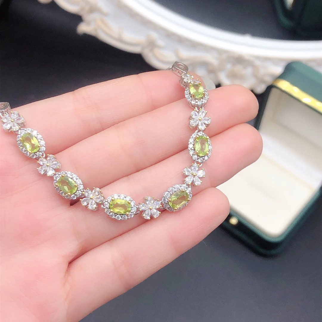 Womens all natural Peridot womens jewelry 925 sterling silver bracelet gemstone Christmas gift for women free delivery 250326