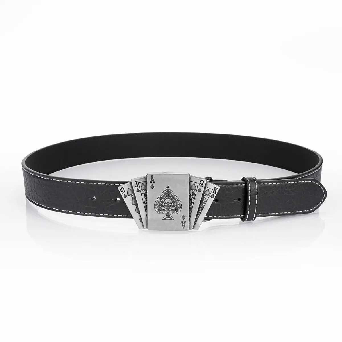 Mens and Womens Black Belt Poker Pattern Belt Fashion and Casual Cinturon Mens Belt W250326
