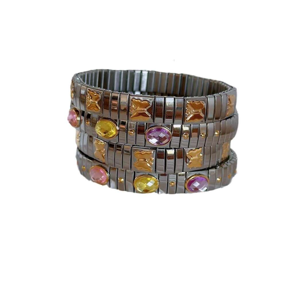 Ins Designer bracelet Sweet and cool niche non fading relief butterfly colored diamond moissanite geometric stainless steel elastic Luxurious jewelry 