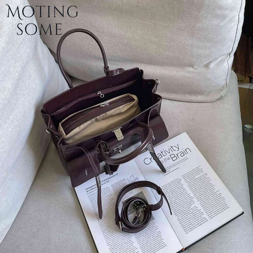 Motingsome Cowhide Tote Frist Layer Genuine Leather Women Lady 2025 Motorcycle Purse Niche Underam Messenger Bag