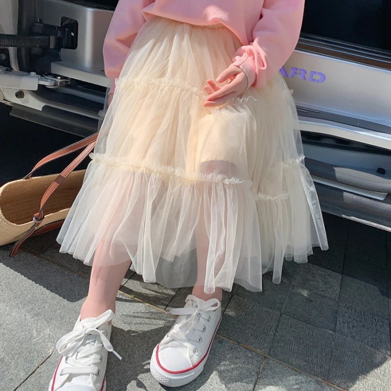 Summer Girls Skirts Elastic Waist Cake Dress Fashion Casual Breathable Western-style Soft Voile Tutu Skirts Korean Style 250326