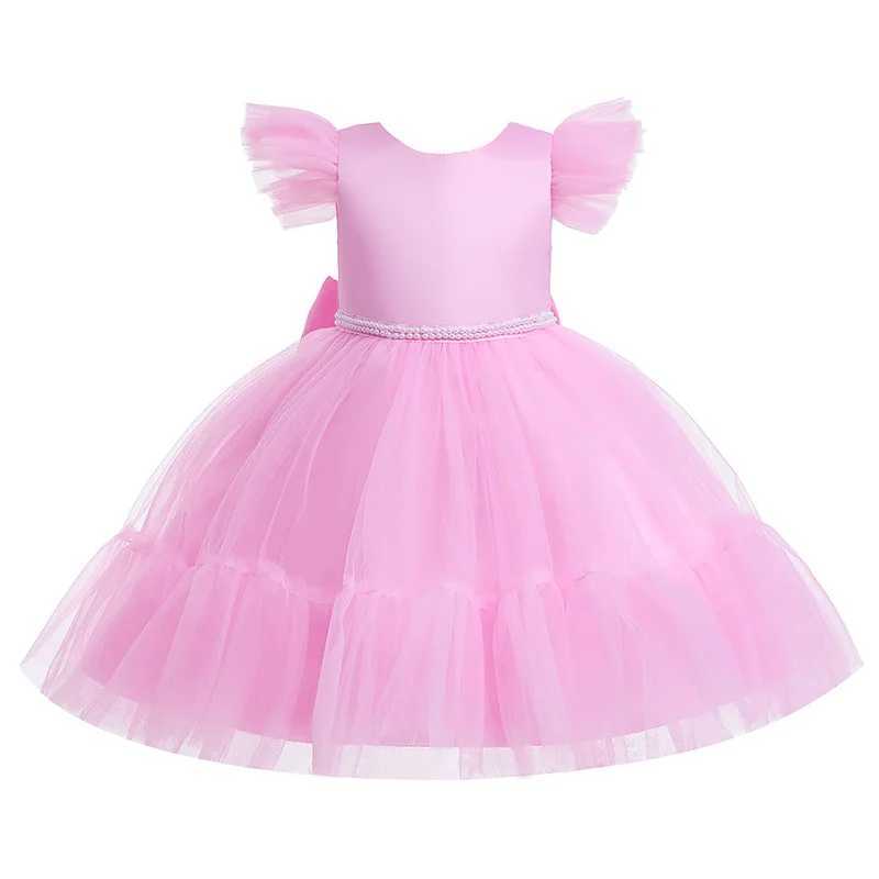 Pink childrens girl wedding dress baby dress Pageant girl Par princess birthday dress childrens clothing bow lace dress elegant vest W250326