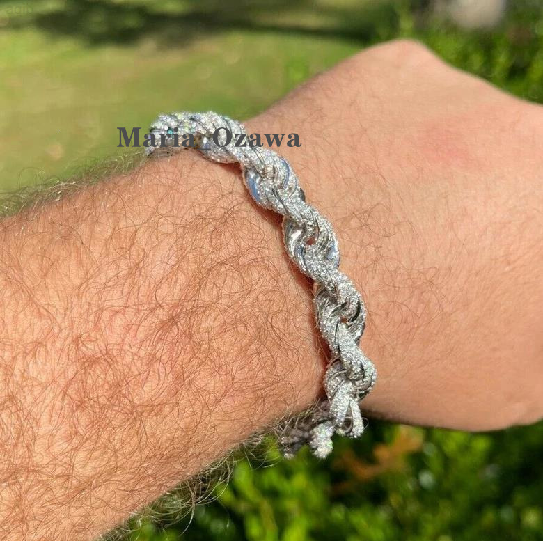 Mens Cuban Style Bracelet Hip Hop 925 Sterling Silver Lab Diamond Cluster Moissanite Cuban Chain Bracelet