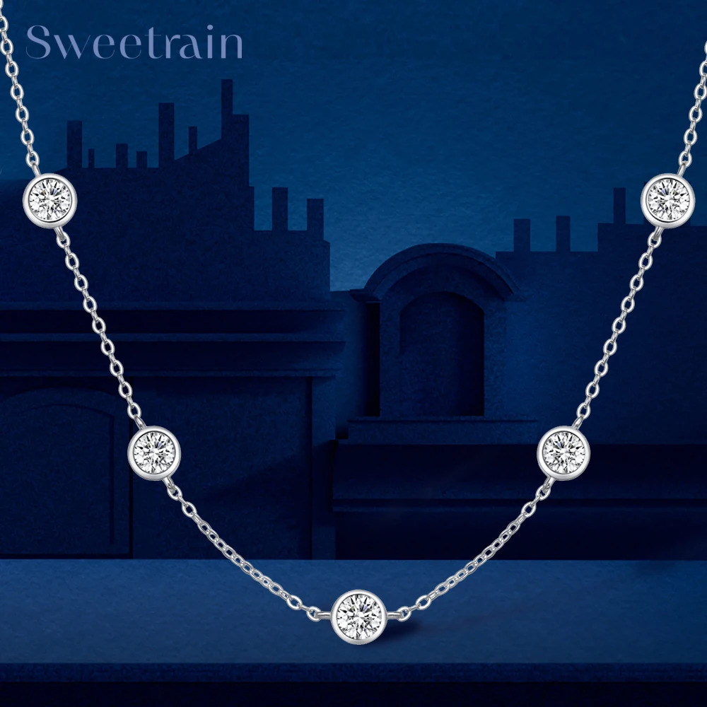 5mm 5 Stones Bubble Necklace Certified Original 18k Gold Plated 925 Silver Diamond Choker Chain for Women Jewelry GRA 250317