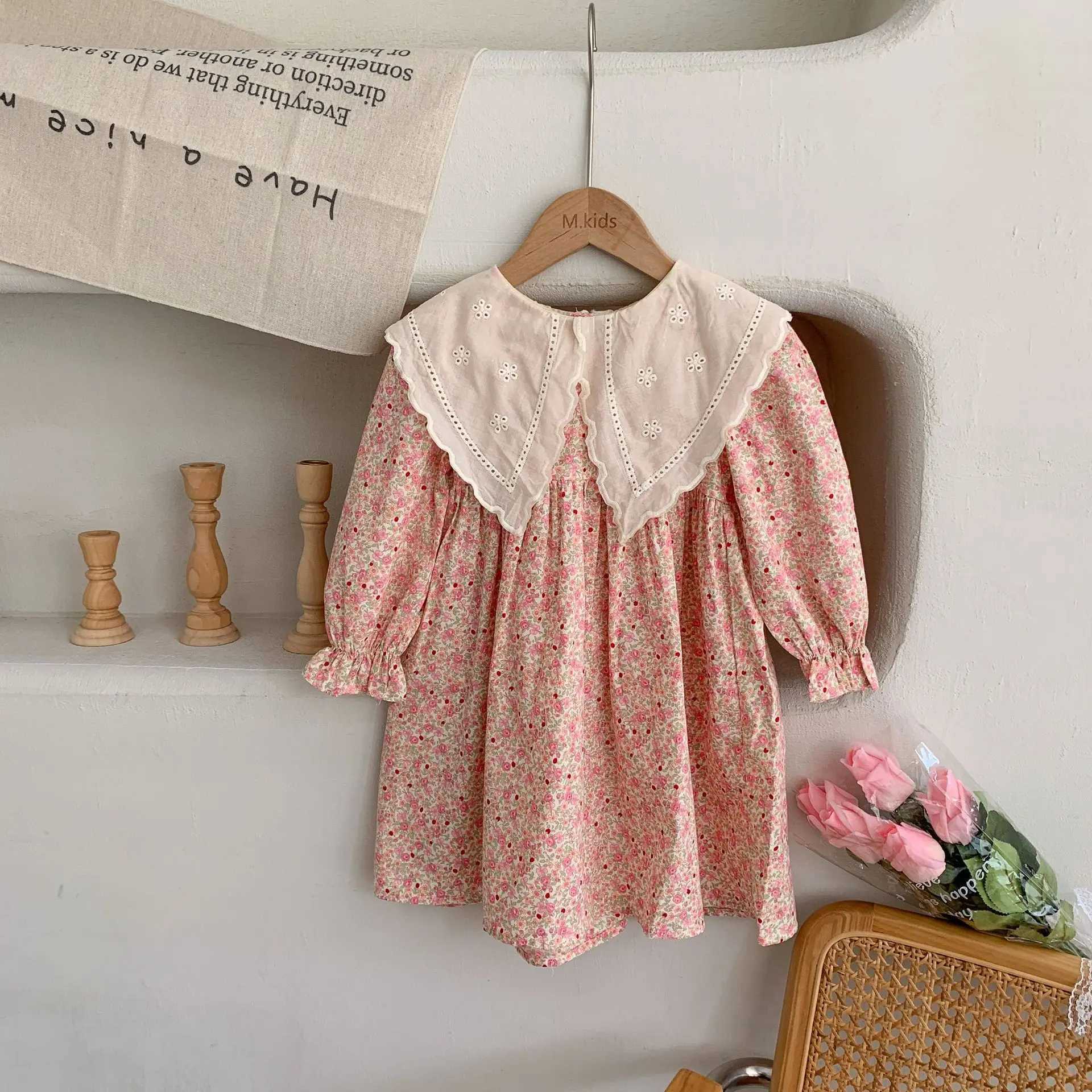 Milancel Spring Baby Flower Dress 1-6Y Doll Neck Korean Puff Sleeve Princess Dress Childrens Autumn Clothing W250326