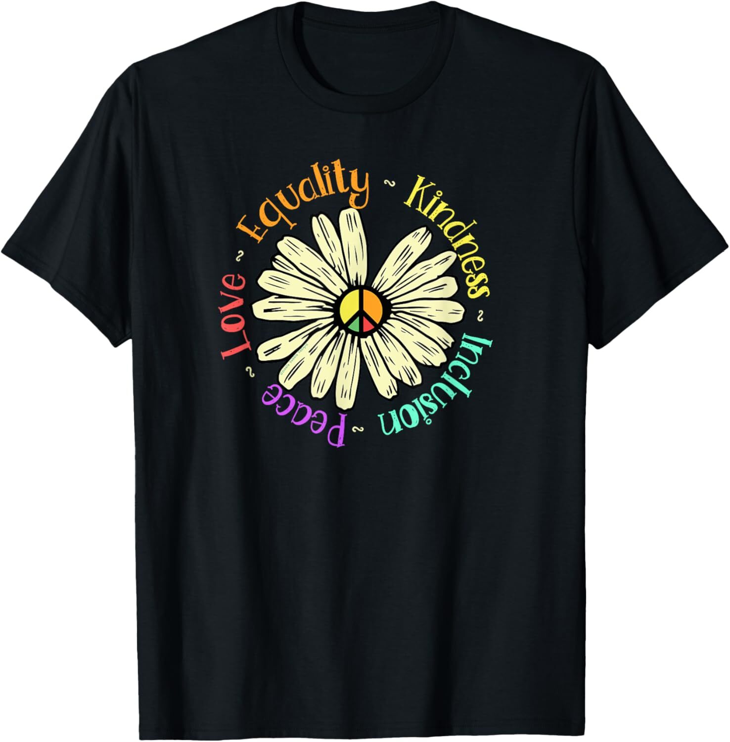 T shirt for Mens Love Peace Kindness Equality Inclusion Peace Sign Daisy Graphic Tee Casual Tops Clothes Short sleeve cool