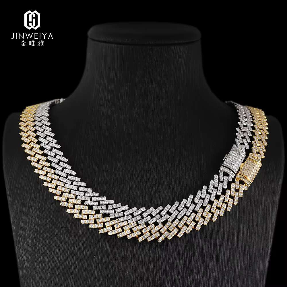 Rose Gold Plated 10mm Premium Iced Out Moissanite Necklace High Quality Hiphop Jewelry with Sterling Silver Cuban Link Chain