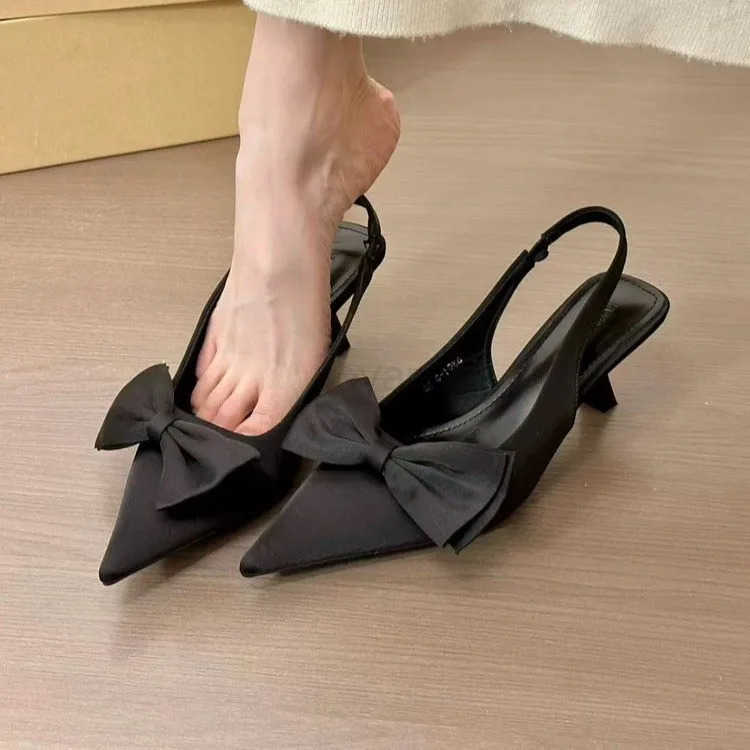 French pointed high h purple toe-covering sandals fairy shoes spring and summer temperament lady black single Z250326