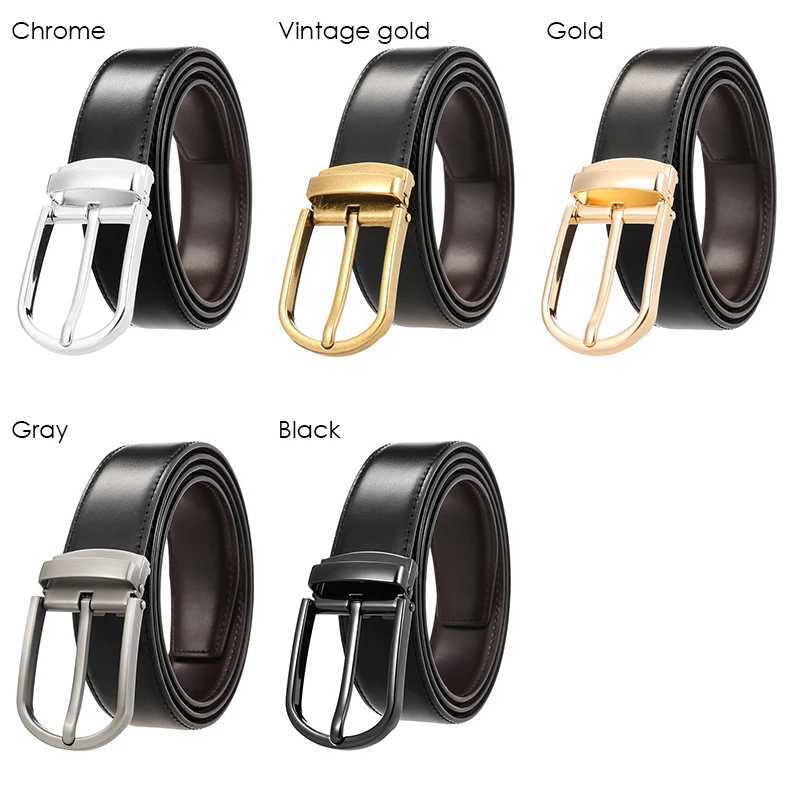 New mens reversible belt natural cowhide hard zinc alloy silver buckle brown belt genuine leather Trouser belt W250326
