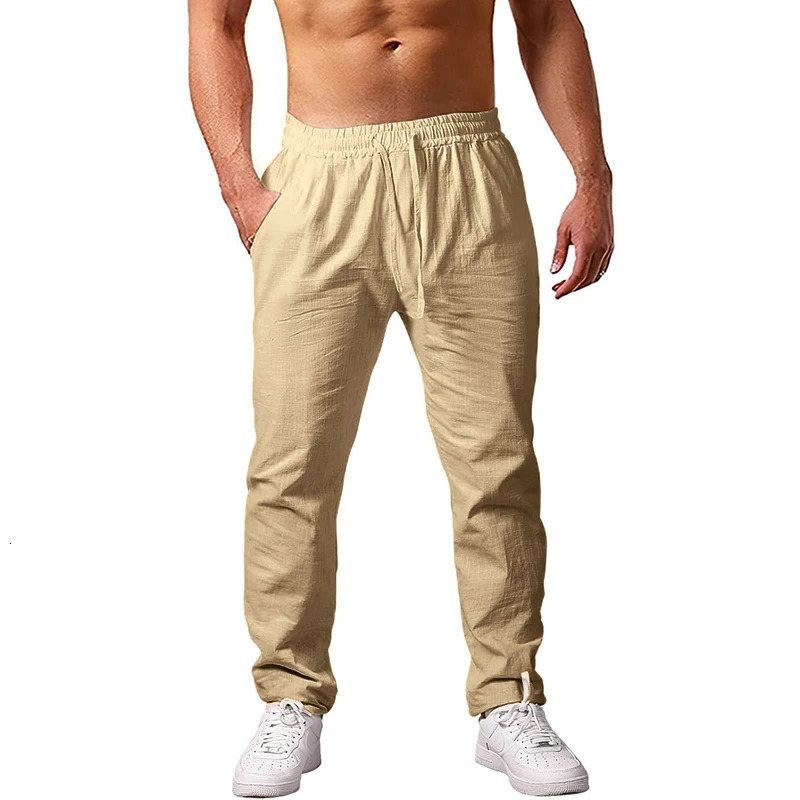 mens lightweight pants for summer loose fit suitable holidays breathable linen streetwear fitness 250326