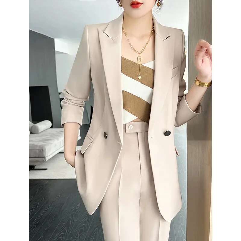 Blazer Women 2 Piece Set 2022 Spring And Autumn New Fashion Temperament Lady Jacket Flared Pants Black Two-Piece Suit L115