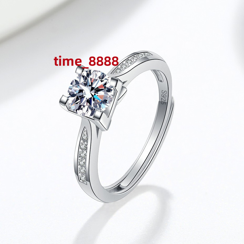 Adjustable 925 Sterling Silver Engagement Ring Rhodium Plated With Moissanite and Cubic Zirconia Diamonds Price Ring