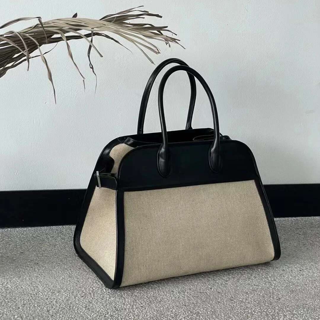 Leather Tote Bag Cowhide On Canvas Sense Odvanced Large Capacity Commuter Handbag
