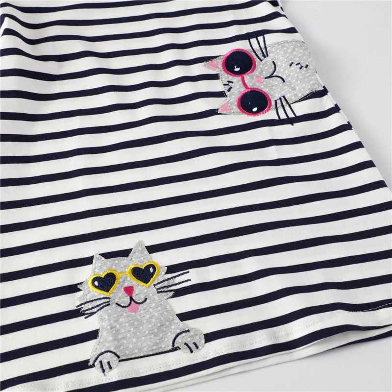 Jumping Meters 2-7T Princess Baby Dress Applique Rainbow Cute Par Girl Tutu Dress Cotton Striped Childrens Girl Dress W250326