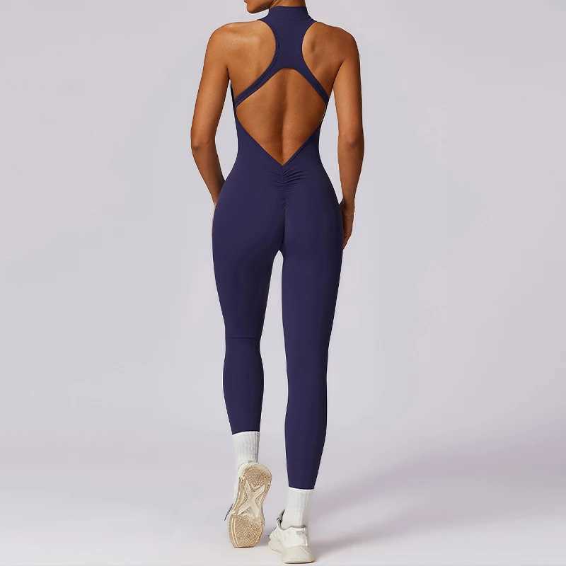 V-back integrated set womens sports jumpsuit zipper yoga jumpsuit backless sportswear womens sportswear W250326