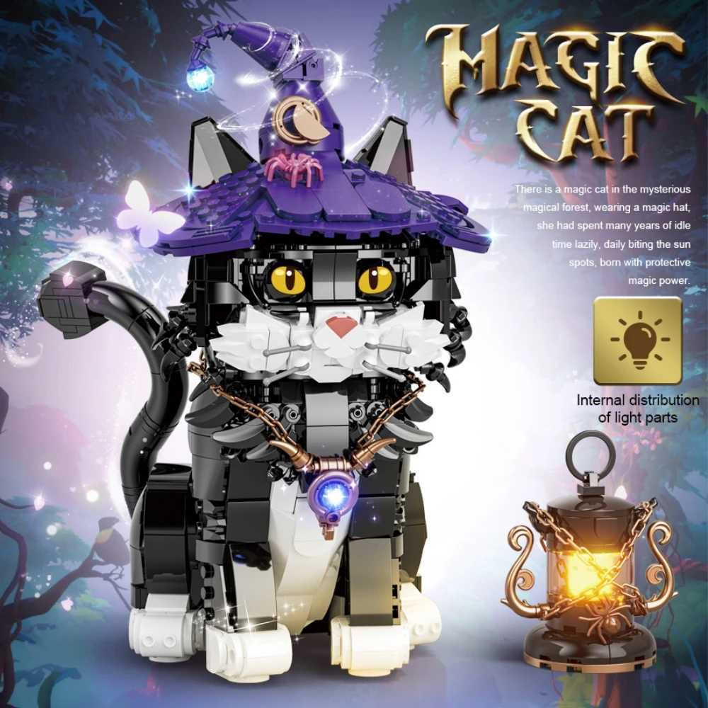 MOC Magic cat building blocks eyes can change color to assemble creative models collect blocks as gifts for adults and childrenXJ250326
