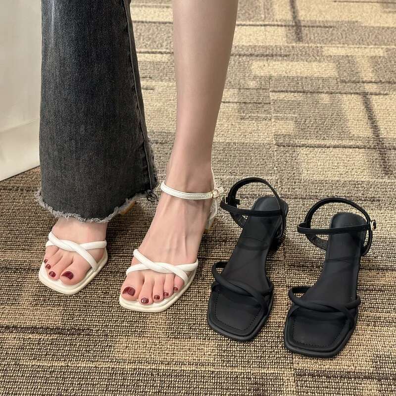 Fashion 2025 New Gentle Retro Chunky Non-slip Sandals, A e with 5cm High Heels Summer Beach Sandals ,
