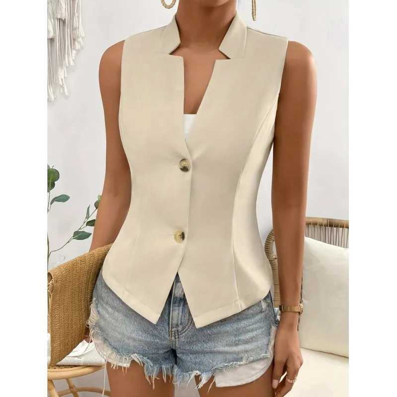 Womens solid V-neck ultra-thin vest single chest European style commuting elegant womens fashion jacket for spring and summer M250326