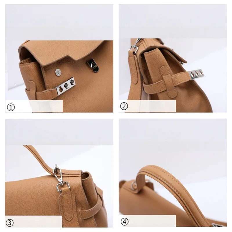 Designer Soft Genuine Leather Handbag For Women 2025 High-End Sier Buckle Shoulder Simple Style Large Capacity Ladies Bag