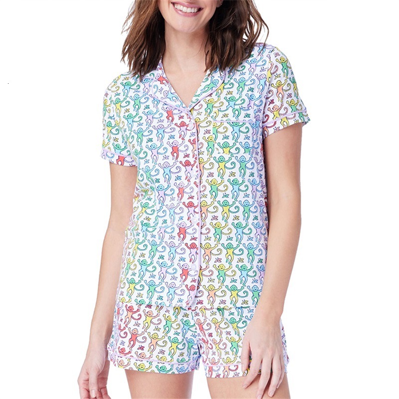 Summer monkey print set, women's sleepwear, plus size, temperament, family living suit