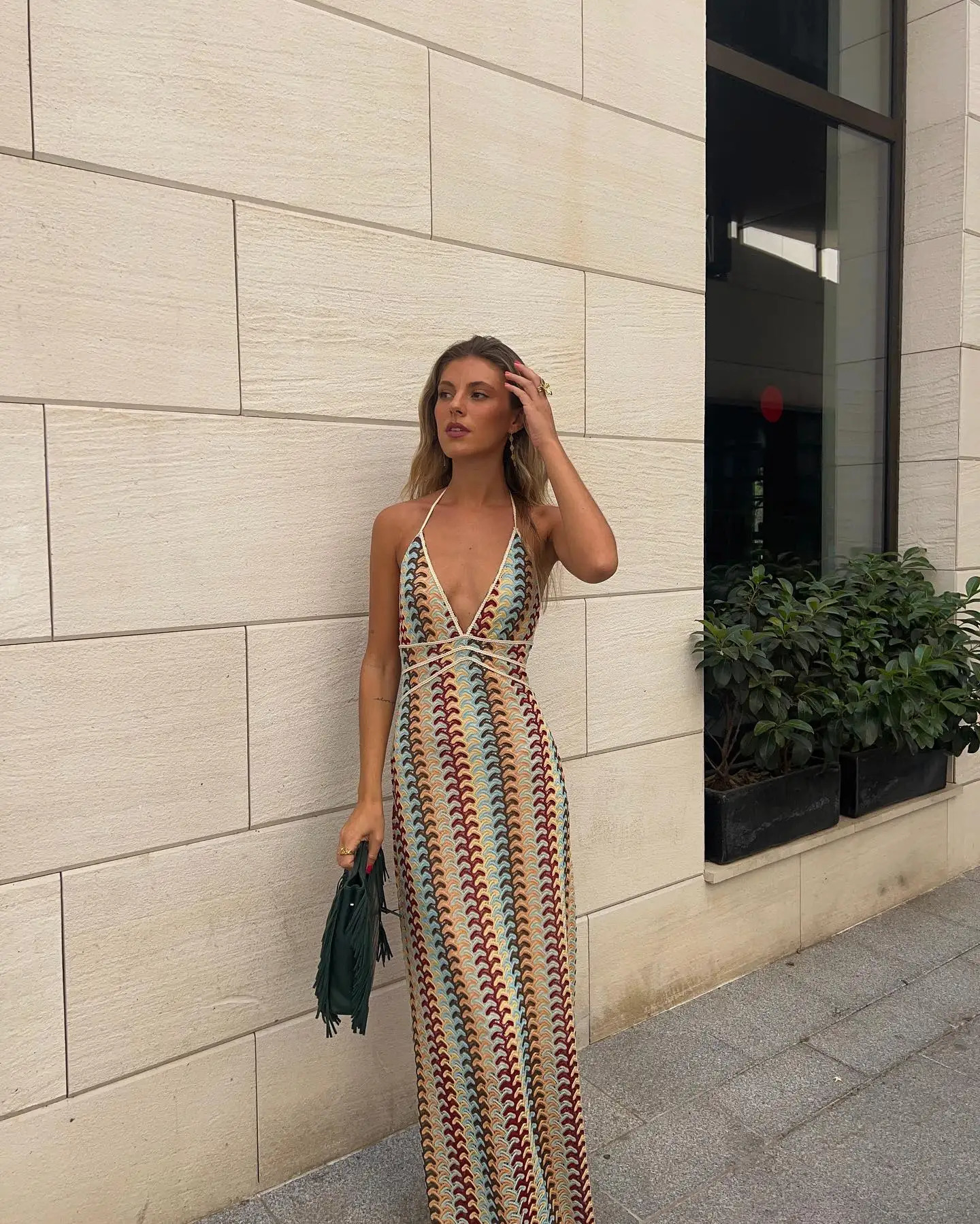 Vacation Crochet Hollow Out V Neck Knitted Cut Out Women Dress Hlollow Out Slim Fit Solid Robes 2025 Lady Beach Vacation Dresses 250325