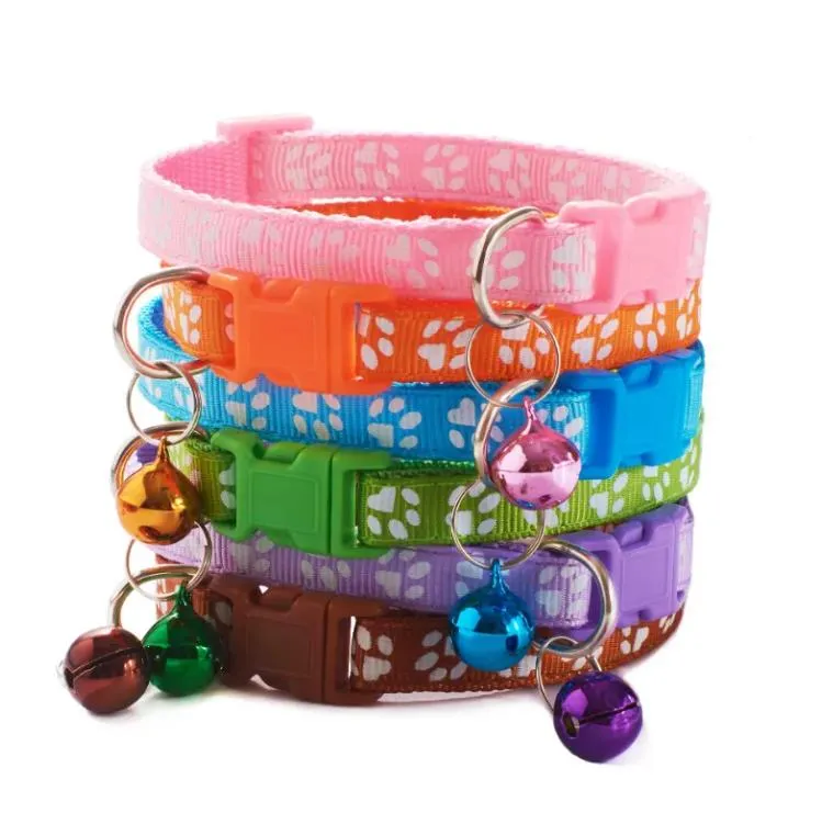 Cartoon Footprint Pet Collar with Bell Colorful Dog Puppy Cat Kitten Collar Adjustable Safety Bell Ring Necklace Pet Accessories ZZ