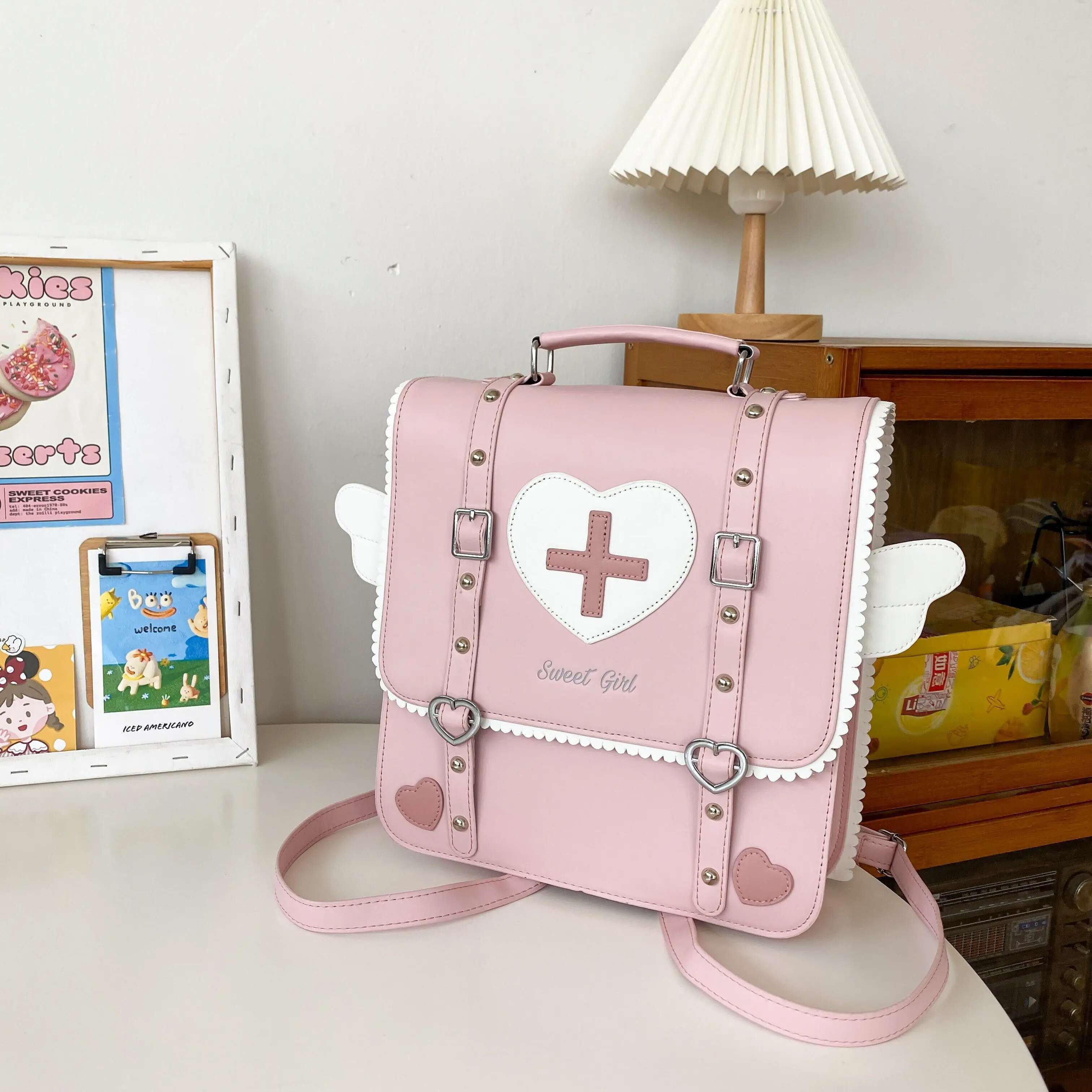 2025 Fashion Women Leather PU Sweet Backpack Large Capacity Bags Rivet Backpacks Student School Bag Bolso Mujer