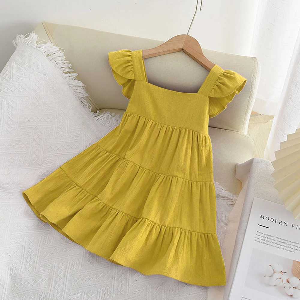 Bear Leader Girl Dress 2023 Summer New Casual Girl Sleeveless Ruffle Princess Dress Cute Solid Color Fashion Dress W250326