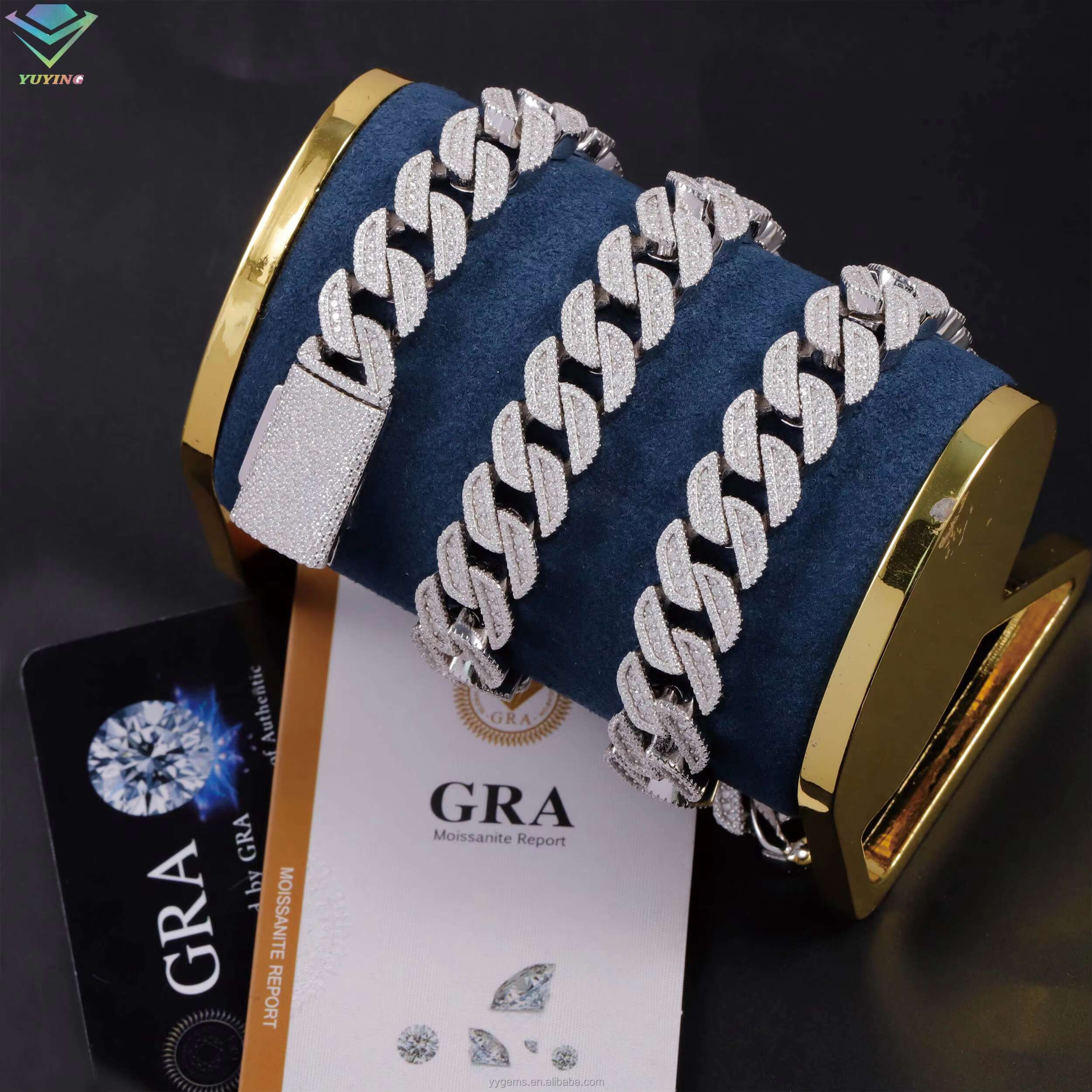 100% Pass Diamond Tester Moissanite Chain Necklace 13mm 15mm S925 Silver VVS Moissanite iced out Diamond Cuban link Chain