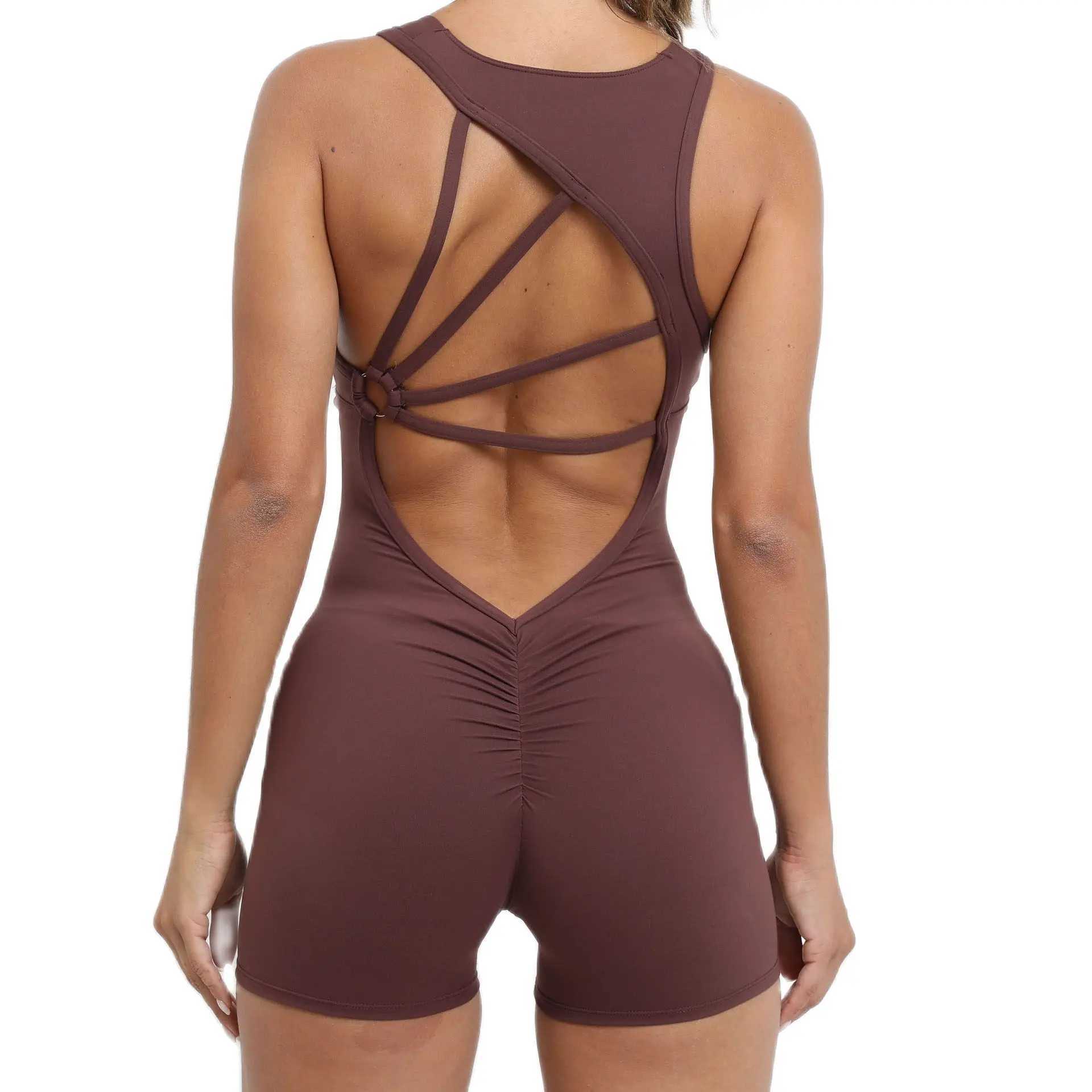 Padded Jumpsuit womens yoga set fitness suit wearing gym sportswear high stretch running suit W250326