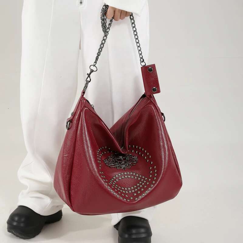 Fashion Chain Handbag Tote High Capacity Solid PU Leather Messenger For Women Halloween Skull Street Shoulder Bag Hobos