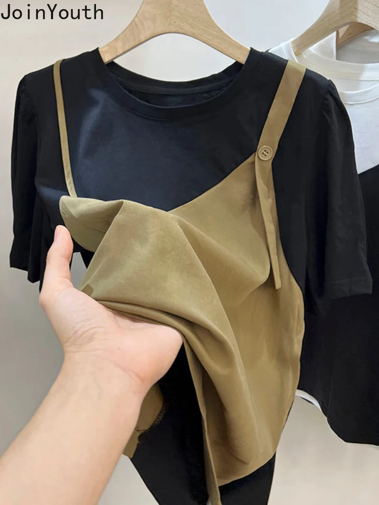 Women Clothes Oversized Woman Tshirts Patchwork Contrast Color Two Tees Womens Clothing Casual Fashion Vintage T-shirts 250321