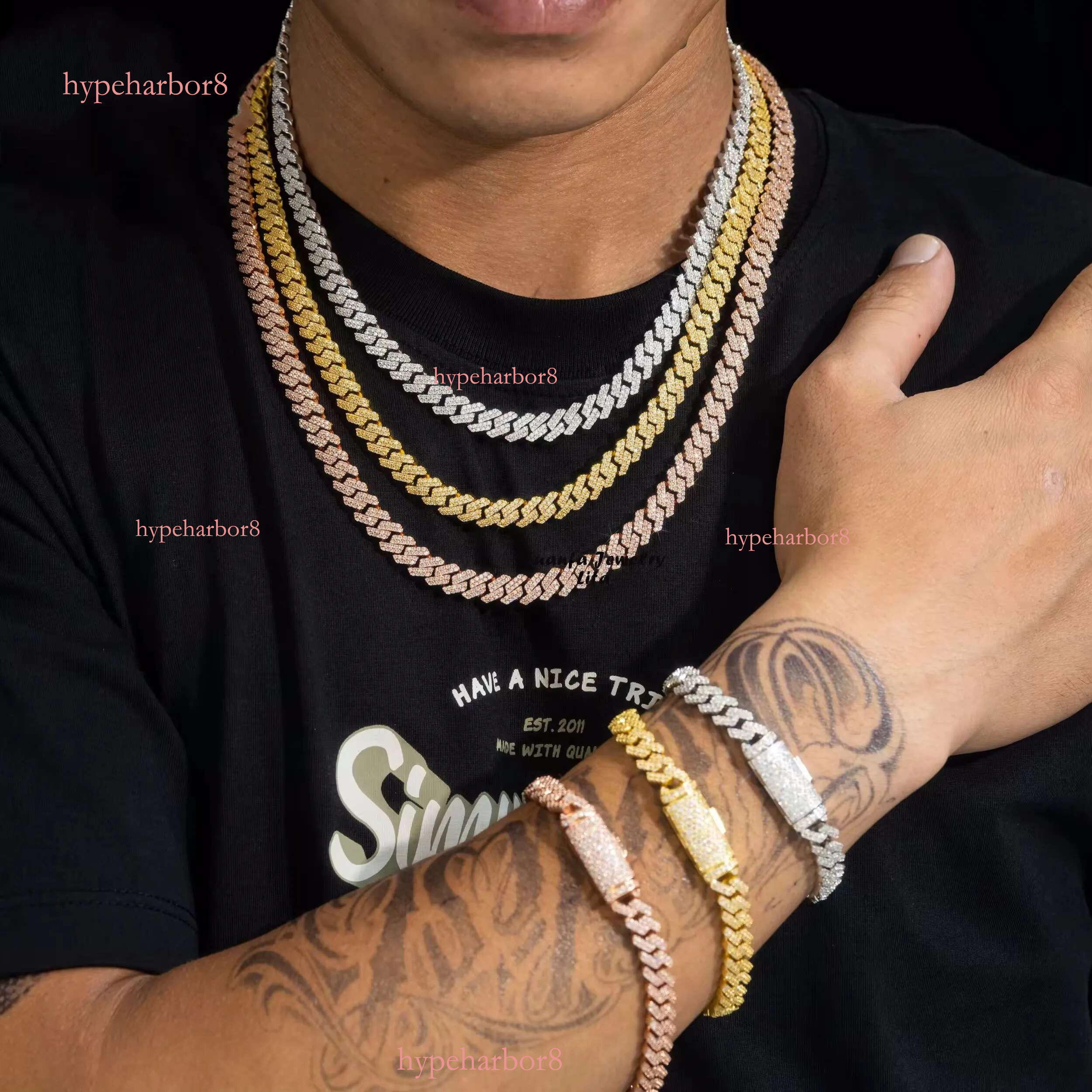 Designer cuban k chain necklace for men women plated gold sier wide 12mm 14mm moissanite dia hip hop mens jewelry personalize choker good