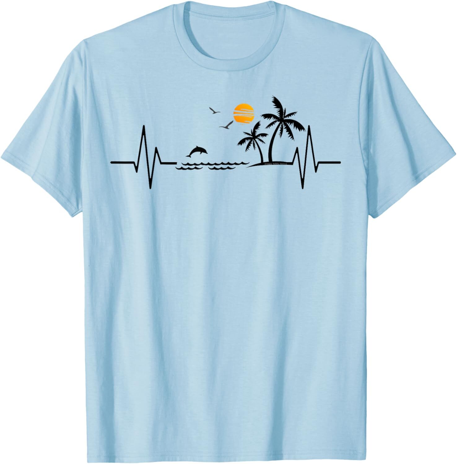 T shirt for Mens Heartbeat with Tropical Palm Trees Beach Island and Dolphin Graphic Tee Casual Tops Clothes Short sleeve cool