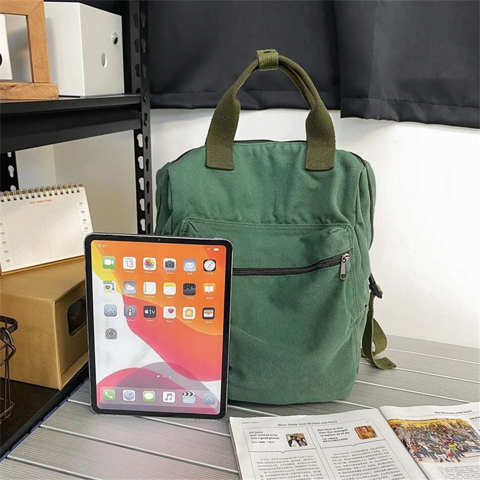 New Solid Color Women Canvas Backpack Vintage School For Teenage Girl 2024 Outdoor Travel Handbag Purses Book Bag Rucksack