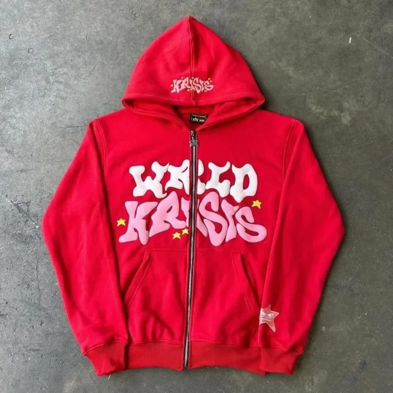 Y2k Street Personality Trendy Zipper Hoodie with Extra Large Letter Star Print Fashion Casual Sports Sweatshirt for Men 250324