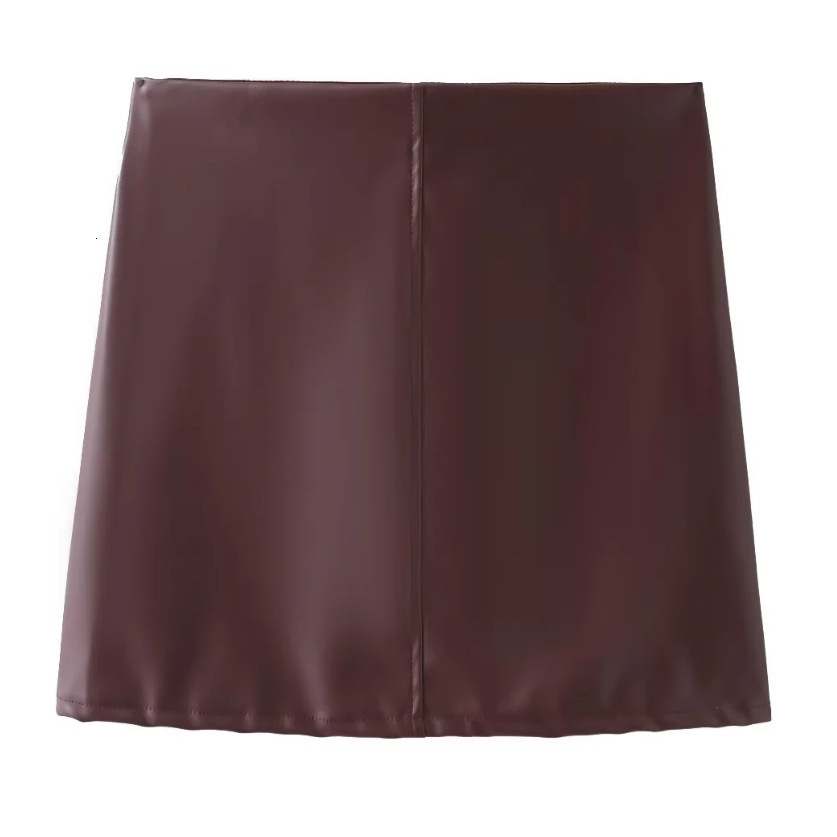 Women's collar button PU jacket mini skirt two-piece set