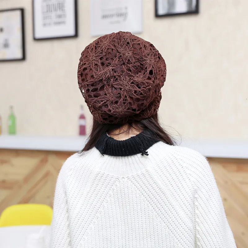 Women Summer Lace Hollow Flower Thin Sun Hat Spring Autumn Windproof Warm Pregnant Confinement Cap Multifunction Headscarf W51 250321