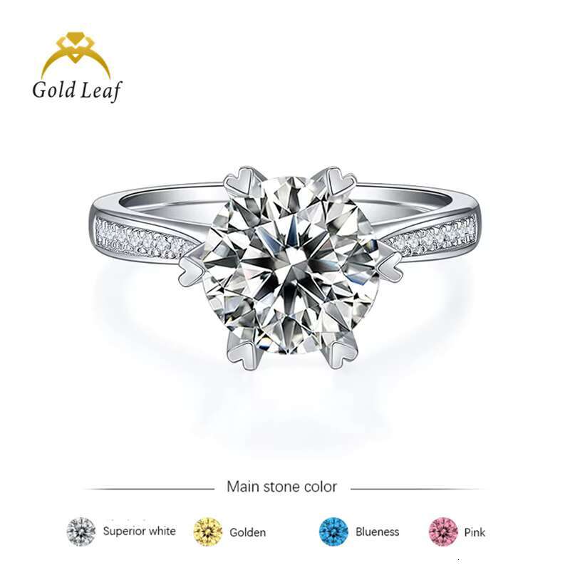 Goldleaf Jewelry Customized S925 Sterling Silver Ring Jewelry Women Big Round Moissanite Diamond Wedding Ring Couples Set