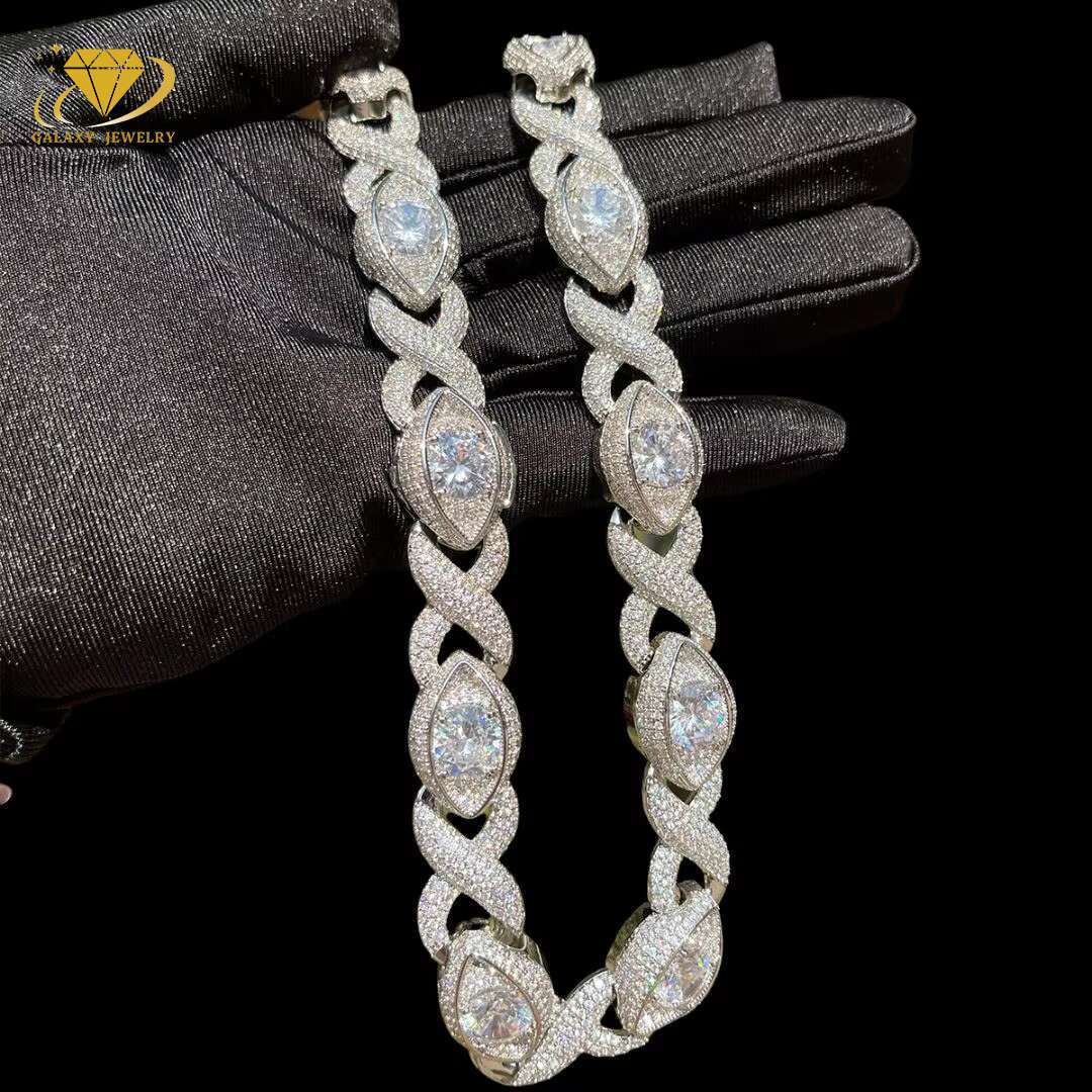 New Design Cuban 925 13mm 15mm Vvs Moissanite Necklace Men Mossanite Cuban Link Chain Evil Eyes Cuban Bracelet