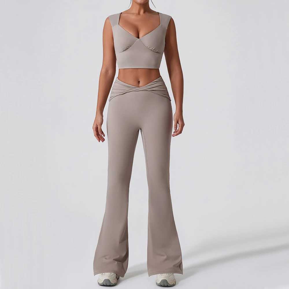/2PCS womens yoga set exercise pants set fitness sportswear gym track and field wear high waist flash leg sports bra sportswear W250326