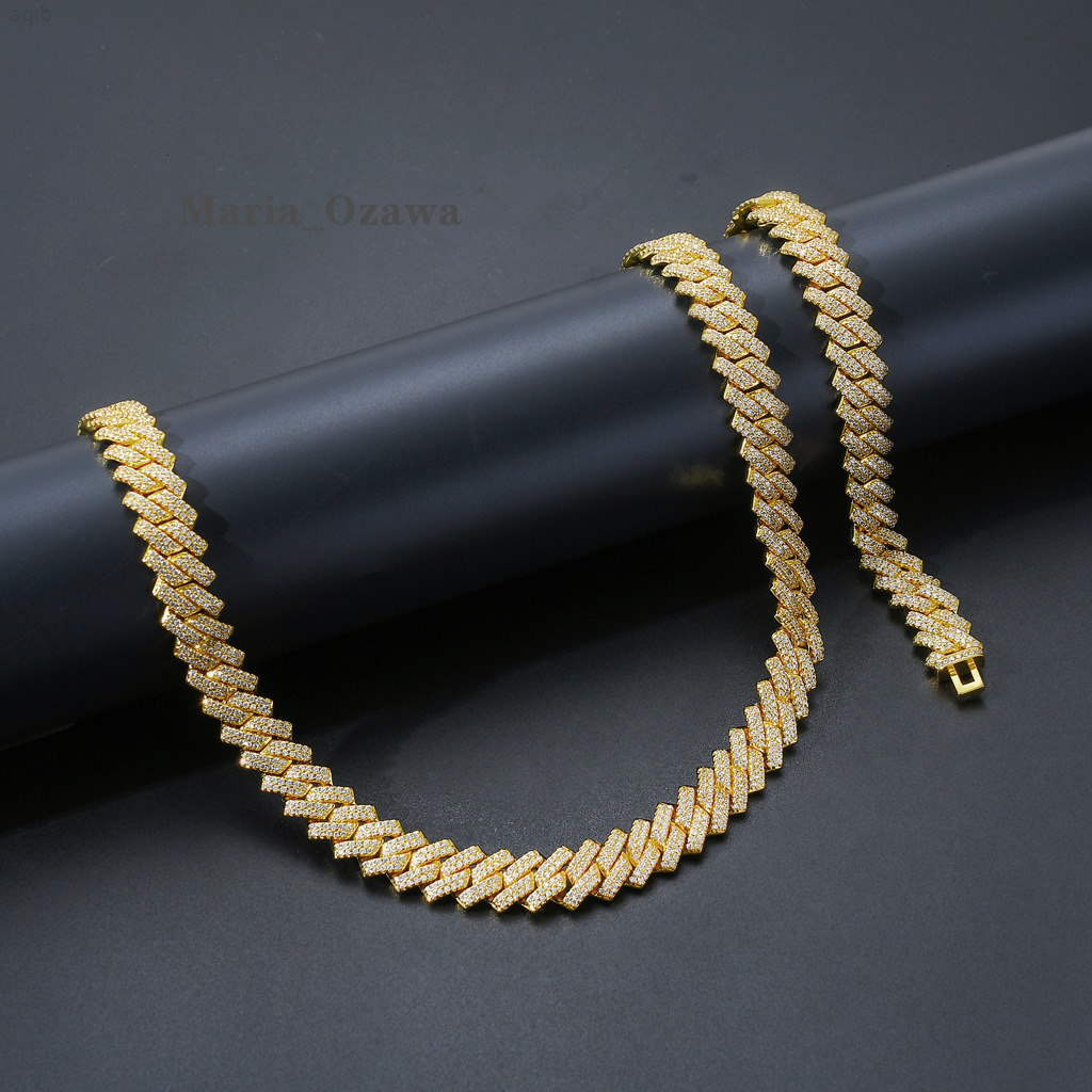 Wholesale 18k Gold Plated Iced Out Prong Cz Miami Cuban Link Chain 14mm Hip Hop Necklace Men Jewelry Custom Bracelet