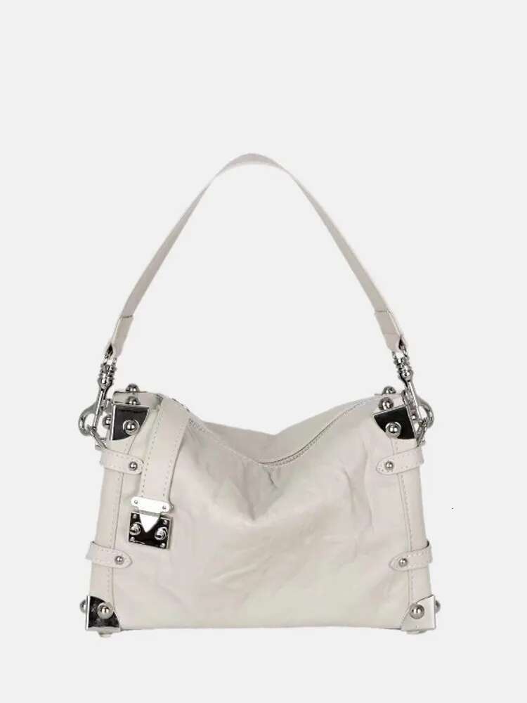 Fashion Women Metal Rivets Party Totes Handbag Cowhide Genuine Leather Shoulder Bags New Designer Strap Crossbody Bag Pouch Flap