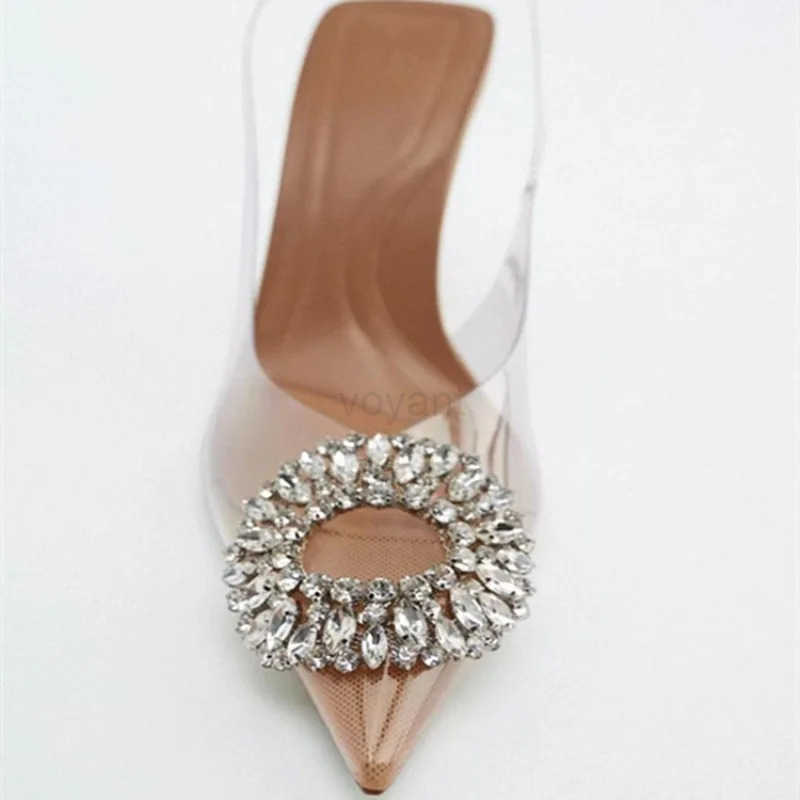 Wen Pumps Summer Fashion Rhinestone Transparent High H Sexy Mler Heeled Luxury Brand Fem Elegant Sandals Z250326